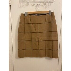 Vintage Kate Hill  A Line Plaid Wool Skirt Size 6 Plaid Back Slit Brown Preppy